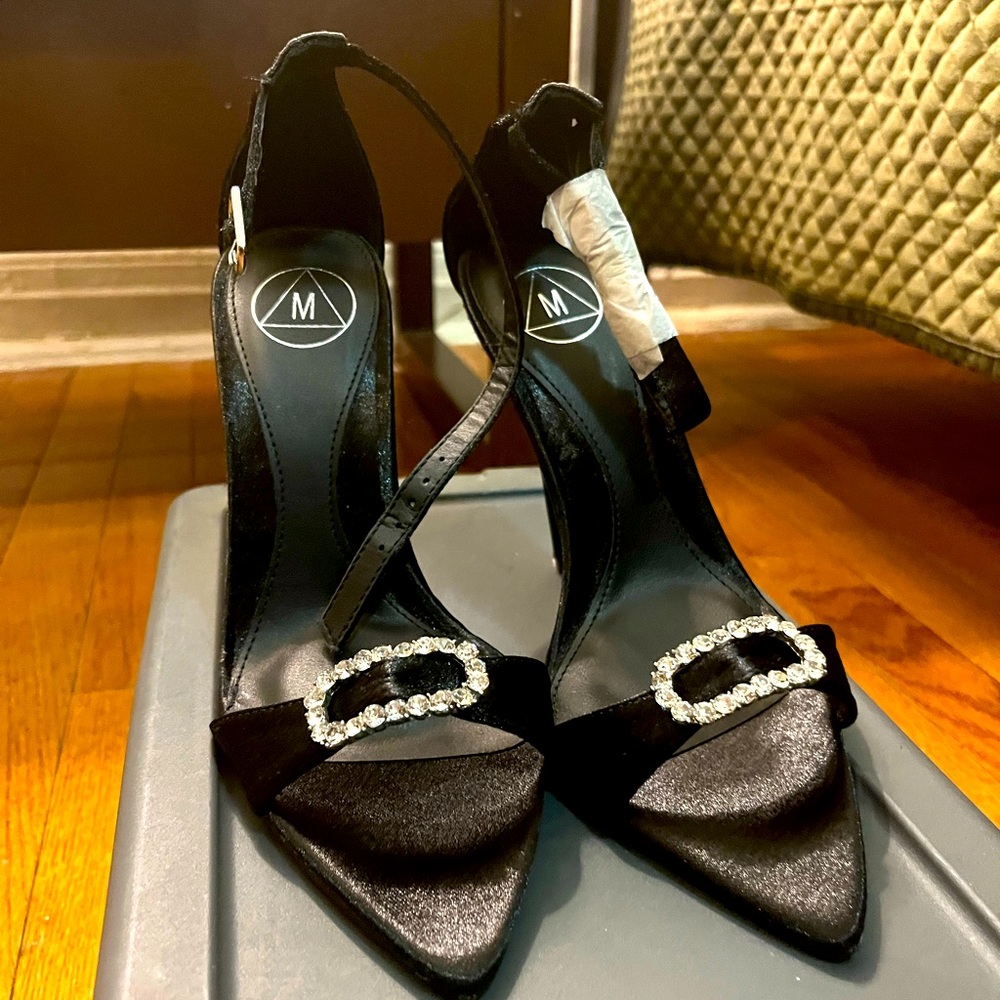 Black satin with rhinestones buckle. Brand new